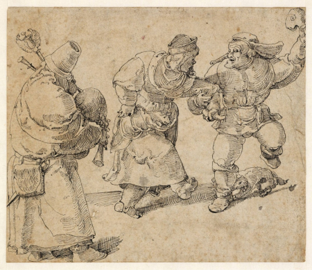 Dancing Peasant Couple and a Bagpiper attributed to Aertgen Claesz van Leyden, Aertgen van Leyden