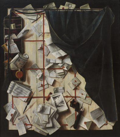 Trompe l'oeil. Letter wall with comb lining and sheet music., Cornelis Norbertus Gijsbrechts, 1668
