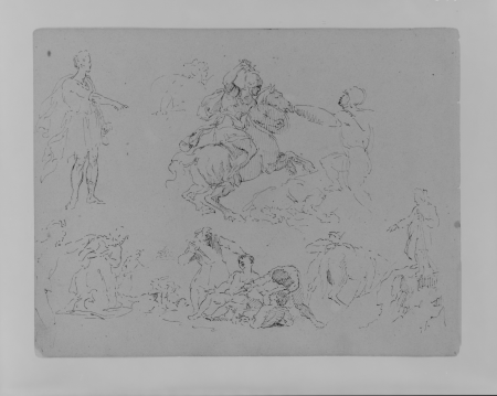 Figure Sketches, Including Battling Equestrain, Roman Caesar Type Pointing, Bloody Brawl, Etc. (from Sketchbook), Thomas Sully, 1810–20