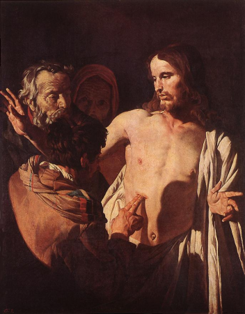 Thomas touching the wound in Christ's side, Matthias Stom
