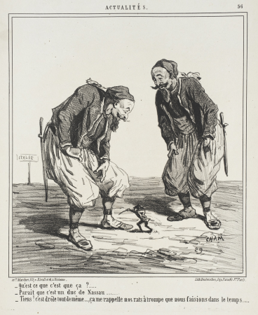 What is that? . . . Apparently it's a Duke of Nassau . . . Hey! That's funny all the same . . . It reminds me of three rats with trunks that we used to make in the past . . ., Amédée de Noé, 1866