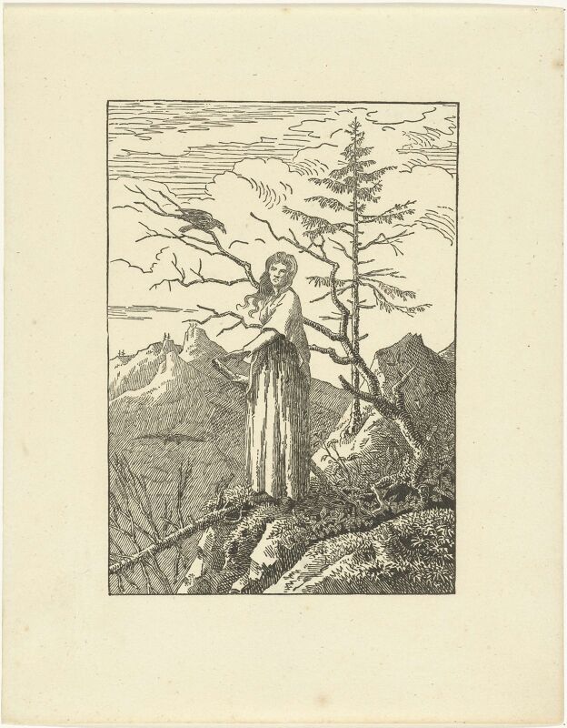 Woman standing on the edge of the abyss and raven, Caspar David Friedrich