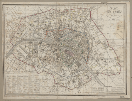 Map of Paris in 1838 with the outline of its old walls; increased by all the changes that have occurred to date, by Ambroise Tardieu