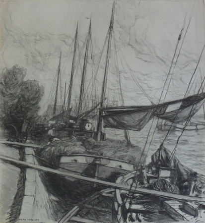 Fritz Voellmy Fischkutter an Kaimauer, Fritz Voellmy, by 1939