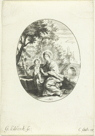 Maria met kind in landschap, RP-P-OB-33.339, Gérard Edelinck, between 1652 and 1666