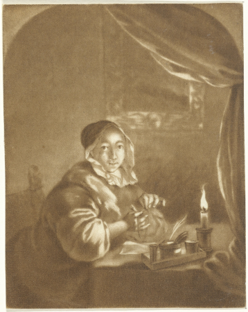 Dame bij kaarslicht, RP-P-OB-24.666, Caspar Netscher, between 1736 and 1798