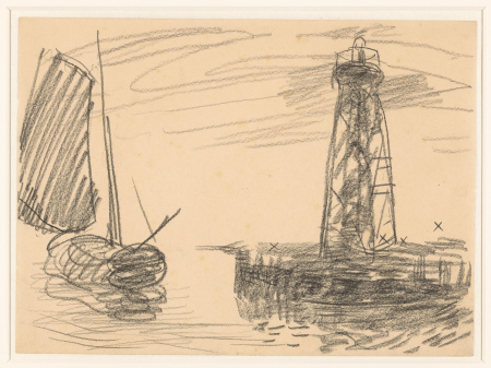 Studieblad met boot en vuurtoren, RP-T-1932-37, Willem Bastiaan Tholen, between 1870 and 1931