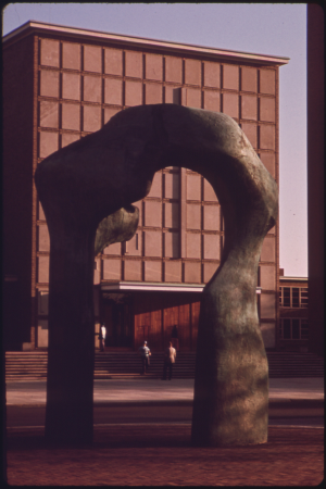 HENRY MOORE'S "LARGE ARCH," WHICH WAS INSTALLED NEAR THE ROGERS LIBRARY IN 1971, Henry Moore