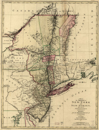 A map of the provinces of New-York and New-Yersey, with a part of Pennsylvania and the Province of Quebec., 1777