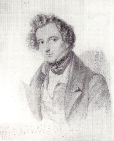 Felix Mendelssohn Bartholdy - Bleistiftzeichnung von Eduard Bendemann 1833, Felix Mendelssohn