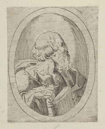 An apostle seen in profile facing right, holding an open book, in an oval frame, from Christ, the Virgin, and Thirteen Apostles, Guido Reni, between 1600 and 1640
