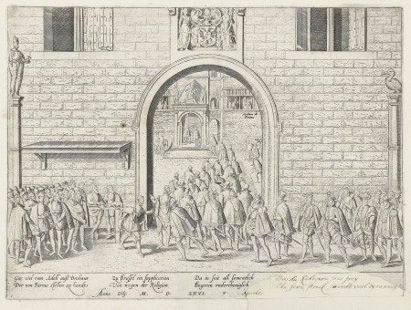 The presentation of the Petition of noblemen, 1566 (from Series 5: Dutch Historic Events, 1566-1570)., Frans Hogenberg