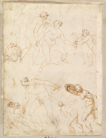 Studies for Apollo and Daphne, Zeus and Juno, Orpheus and Eurydice and other figures (recto and verso), Giovanni Ambrogio Figino