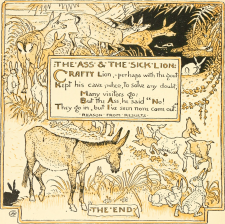 The baby's own Aesop - being the fables condensed in rhyme with portable morals pictorially pointed by Walter Crane. Engraved and printed in colours by Edmund Evans (1908) (14566750750), 1908