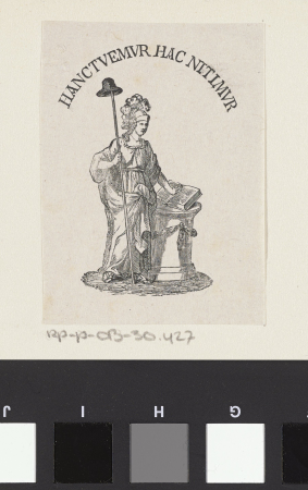 Vignet met de Nederlandse Maagd met een vrijheidshoed op een lans, RP-P-OB-30.427, Isaac Weissenbruch, between 1836 and 1912