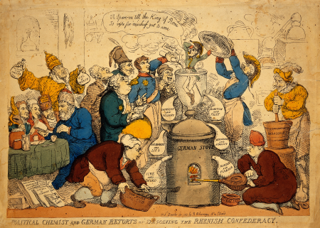 The powers of Europe as alchemists who dissolve the alliance of German princes with Napoleon., Thomas Rowlandson