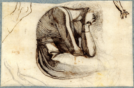 Fuseli - One of the drawings from the Roman Album, A sitting woman; to right, head resting on left hand, with various sketches. c.1777, 1885,0314.240, Henry Fuseli