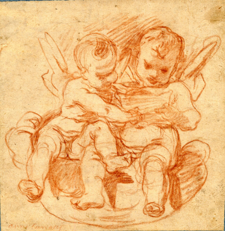 Two putti with a scroll, seated on a cloud, Ferraù Fenzoni, between 1561 and 1645