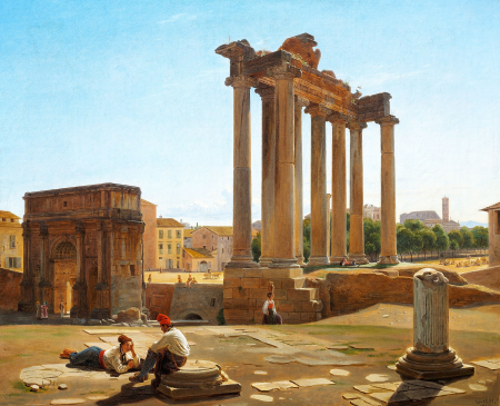 View of the Roman Forum with the Temple of Concordia and the Arch of Septimius Severus seen from the foot of the Capitoline Hill, Constantin Hansen, 1846