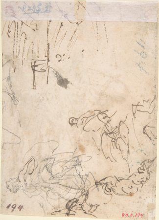 Three Figures (recto); Sketches of Kneeling Figures and Putti (verso), Domenico Mondo, between 1760 and 1806