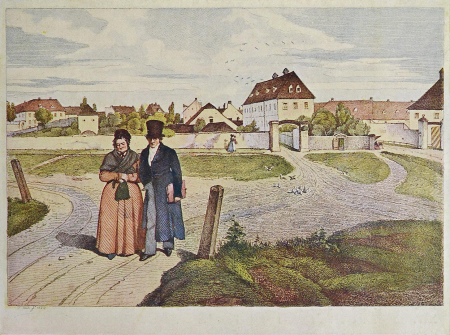 Peter Fendi and his mother on the way from the Heumarkt to the city, Peter Fendi, 1824