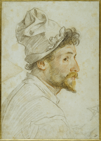 Head and shoulders of a bearded man wearing a cap, possibly a self-portrait, Federico Zuccari, between 1560 and 1609