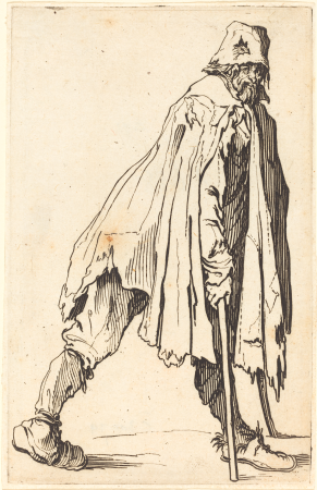 Beggar with Crutches and Cap, Jacques Callot, circa 1622