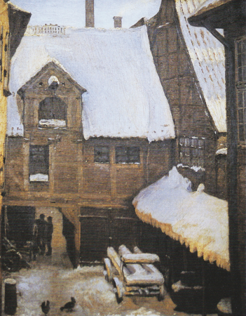 Wintery view at Mikkel Vibe's House (also known as Sigvert Grubbe's House) on Strandgade in Christianshavn, Copenhagen., Peder Severin Krøyer, 1869