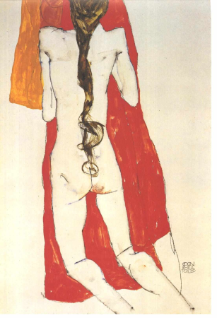 Schiele - Mädchenrücken mit langem Zopf - 1913, Egon Schiele