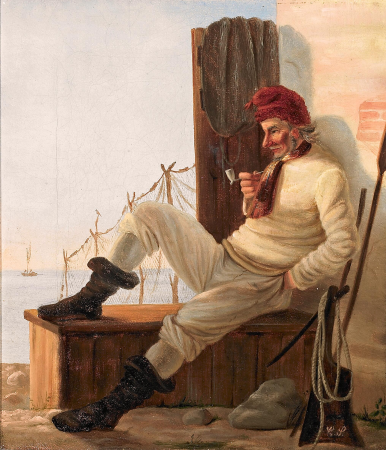 A fisherman having a break., Christian Andreas Schleisner, between 1828 and 1882