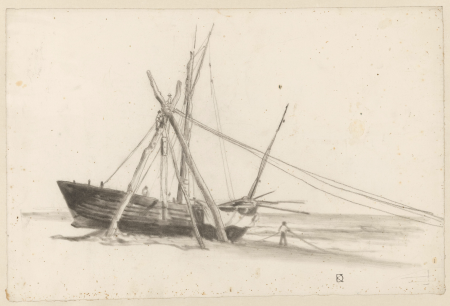 Vissersboot en takelwerk op het strand, RP-T-00-2242, between 1841 and 1857