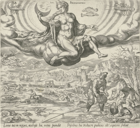 Flegmatisch temperament Phlegmatici (titel op object) De vier temperamenten, RP-P-1911-452, Maarten van Heemskerck, 1566