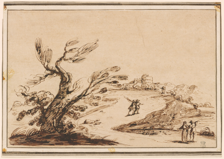 Landscape with a Windswept Tree and Fishermen, Guercino, between 1591 and 1666
