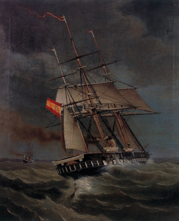 Capture of the propeller corvette Tornado by the propeller frigate Gerona, 1881