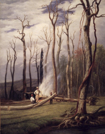 Spring--Burning Trees in a Girdled Clearing, Western Scene, George Harvey, between 1838 and 1842