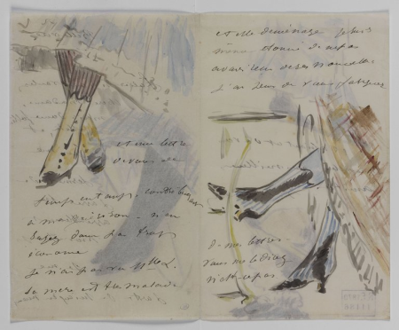 Manet - Pieds de femmes chaussés de bottines sur une lettre à Isabelle Lemonnier, RF 11186, Verso, Édouard Manet