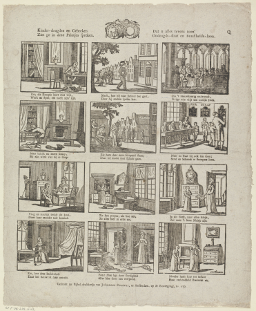 Kinder-deugden en gebreken Ziet ge in deze printjes spreken Dat u alles tevens toon' Ondeugds-straf en braafheids-loon (titel op object), RP-P-OB-205.642, Gerrit Oortman, between 1805 and 1808