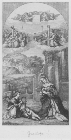 Mary in Adoration of the Child and Angels with the Instruments of the Passion, Benvenuto Tisi, circa 1855