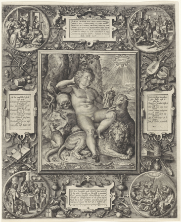 Allegorie op de complexiteit van de mens Hvmana Complexio (titel op object), RP-P-OB-67.026, Johannes Wierix, 1579