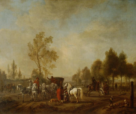 A Riding-School in the Open, with a Coach, Philips Wouwerman, between 1665 and 1668