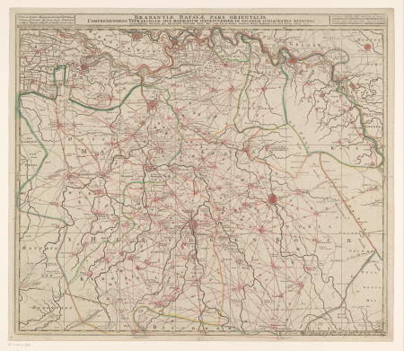 Kaart van Brabant Brabantiae Batavae pars orientalis comprehendens tetrarchiam sive majoratum Sylvaeducensem in ejusdem subjacentes ditiones (titel op object), RP-P-AO-16-25A
