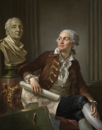 Portrait of man with bust of Denis Diderot, Jean-Simon Berthélemy, 1784