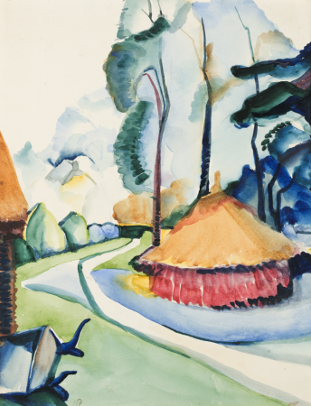 Yard with tall trees and haystack, Alida Jantina Pott, circa 1922