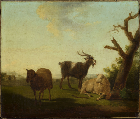 Pasture with sheep and a goat., Louis Robbe, between 1850 and 1899