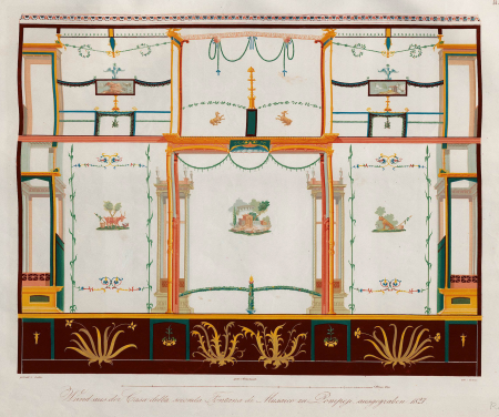 Frescoed wall from the Casa della seconda Fontana di Mosaico (House of the Second (Small) Mosaic Fountain in Pompeii excavated in 1827 by Wilhelm Zahn (5)