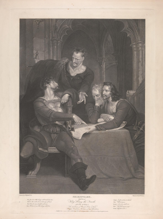 King Henry IV: Part I, Act III, Scene i, The Archdeacon of Bangor's House in Wales. Hotspur, Worcester, Mortimer, & Owen Glendower, Jean-Pierre Simon, 1795