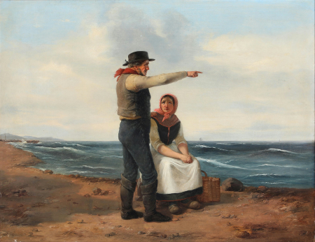 Waiting for the fishermen to return., Christian Andreas Schleisner, between 1828 and 1882