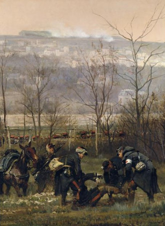 On relève un blessé, fragment du panorama de La Bataille de Champigny, 1882