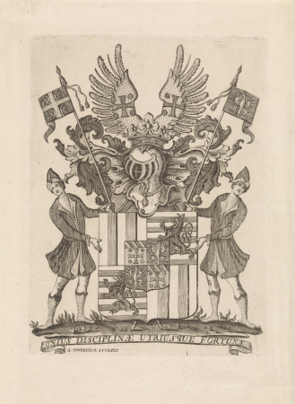 Coat of arms with motto: Unius disciplinae utriusque fortunae, Antoon Opdebeeck, between 1719 and 1759