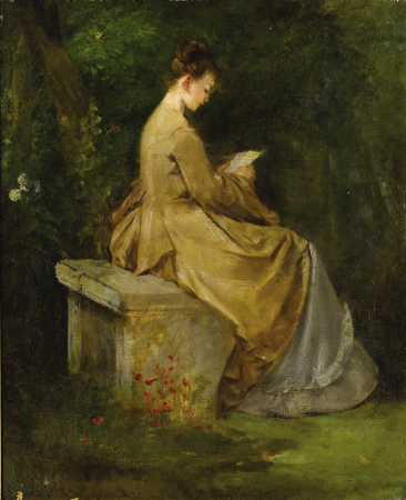 Lady reading on a bench, Marià Fortuny Marsal